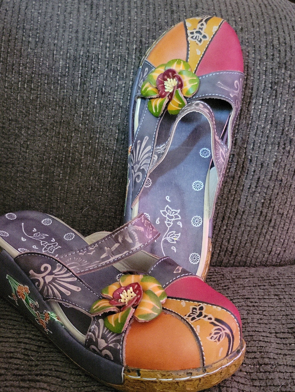Careaymade Folk Style Colorful Floral Mary Jane Women's Shoes - Handmade - Picture 1 of 7
